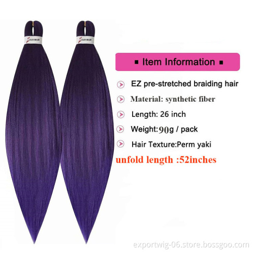 Wholesale Prestretched Braiding Hair Extensions Easy Braid Ombre  Pretwist Braids Synthetic Fiber Natural And Hot Water Setting